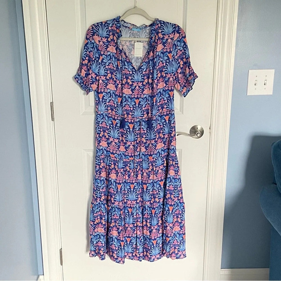J. McLaughlin Blue and Pink Floral Midi Dress - Picture 2 of 16